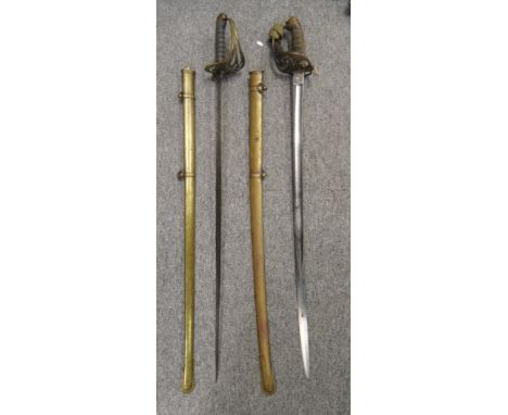 TWO VICTORIAN 1845 PATTERN INFANTRY OFFICER'S SWORDS the first by Henry Wilkinson, with etched blade including the crowned Ro