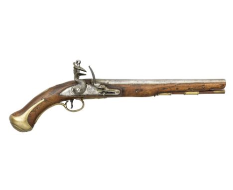 A .56 CALIBRE 1756 PATTERN LAND SERVICE FLINTLOCK PISTOL,  DATED 1765 with 12 in barrel stamped with proof marks and the date