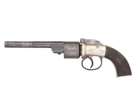 AN 80 BORE TRANSITIONAL SIX-SHOT SELF-COCKING BAR HAMMER PERCUSSION REVOLVER BY COLLINS, BIRMINGHAM PROOF MARKS, MID-19TH CEN