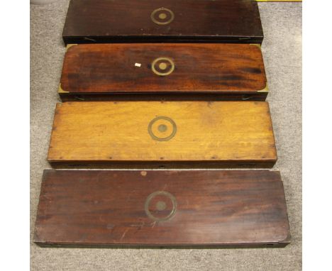 AN OAK CASE FOR A DOUBLE RIFLE OR GUN BY SAMUEL & CHARLES SMITH, 64 PRINCES STREET, CIRCA 1827-45 AND THREE FURTHER MAHOGANY 