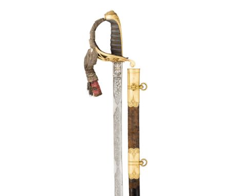 A VICTORIAN 1845 PATTERN INFANTRY OFFICER'S SWORD,  with etched blade decorated with the crowned Royal cypher, scrolling foli