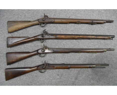 A .577 CALIBRE PERCUSSION ENFIELD TWO-BAND CARBINE, DATED 1862; A .650 CALIBRE PERCUSSION CARBINE, CIRCA 1860; AND TWO PERCUS