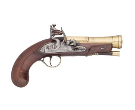 A FLINTLOCK BLUNDERBUSS PISTOL BY THOMSON, DONCASTER, BIRMINGHAM PROOF MARKS, CIRCA 1820 with brass barrel formed in three st