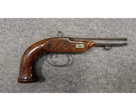 A 16 BORE AUSTRIAN PERCUSSION PISTOL WITH CONCEALED HAMMER BY MISSILLIEUR, CIRCA 1860 with sighted barrel signed 'Missillieur