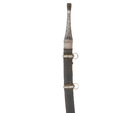 AN OMANI SWORD, LATE 19TH CENTURY with curved blade double-edged towards the point and formed with three long slender fullers