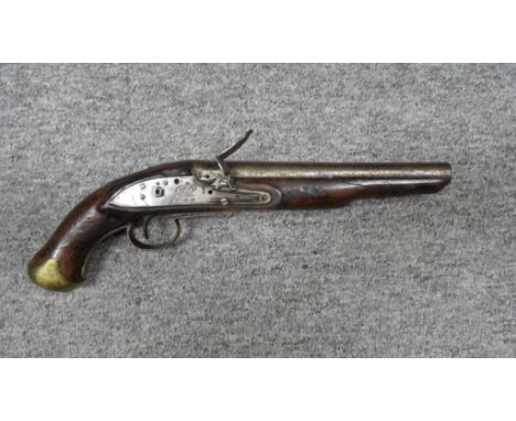 A .650 CALIBRE LIGHT DRAGOON FLINTLOCK PISTOL, EARLY 19TH CENTURY with tapering 9 in barrel, border-engraved rounded lock sig