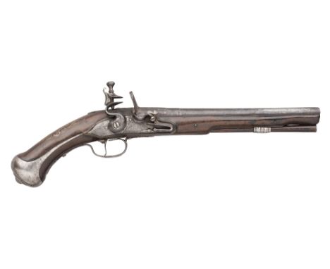 A 28 BORE FLINTLOCK HOLSTER PISTOL BY THOMAS (1) BRIND, CIRCA 1690 with tapering barrel formed in three stages, struck with L