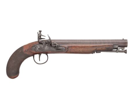 AN 11 BORE FLINTLOCK OFFICER'S PISTOL BY JOSEPH SIMMONS, BIRMINGHAM PROOF MARKS, CIRCA 1820 with signed rebrowned twist octag