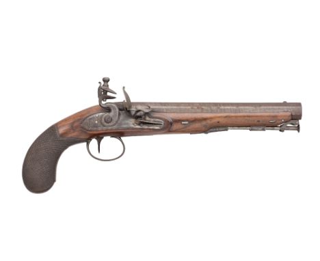 A 16 BORE FLINTLOCK OFFICER'S PISTOL BY HENSHALL, CIRCA 1820 with rebrowned twist octagonal sighted barrel fitted with stirru