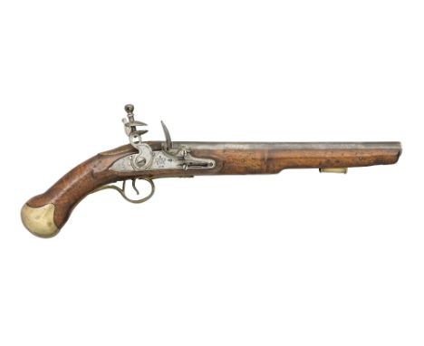 A .56 CALIBRE 1756/77 PATTERN SEA SERVICE FLINTLOCK PISTOL  with 12 in barrel stamped with proof marks at the breech, border-