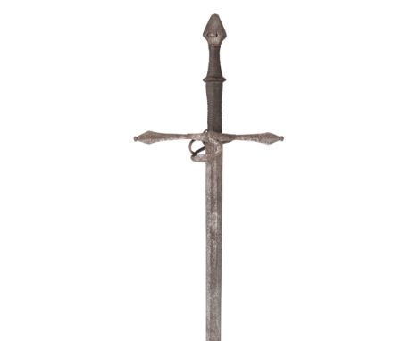 A GERMAN MILITARY BROADSWORD, CIRCA 1560-80 with double-edged blade of flattened-hexagonal section formed with a short fuller