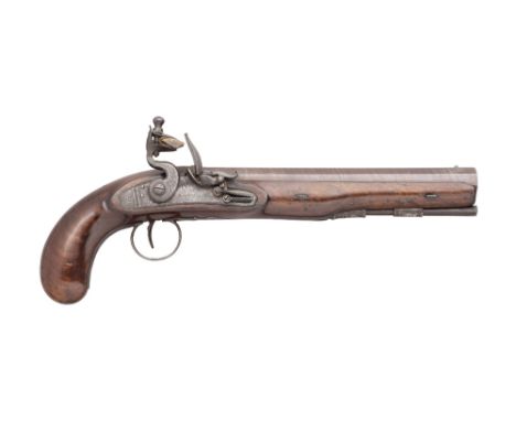 A 15 BORE IRISH FLINTLOCK DUELLING PISTOL BY BOWLS, CIRCA 1810 with rebrowned sighted barrel inscribed 'Cork' over the breech