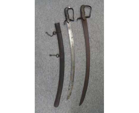 A 1796 PATTERN LIGHT CAVALRY TROOPER'S SWORD AND ANOTHER SWORD, EARLY 19TH CENTURY the first of regulation type (rusted, scab