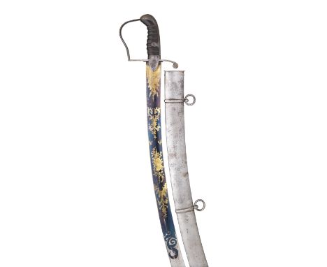 A 1796 PATTERN LIGHT CAVALRY OFFICER'S SWORD of regulation type, the lower two thirds of the blade etched and gilt with folia