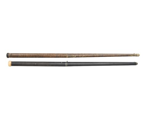 TWO RIFLED AIRCANES, LATE 19TH CENTURY the first .32 calibre, with rifled barrel sleeved in brass, with button trigger at the