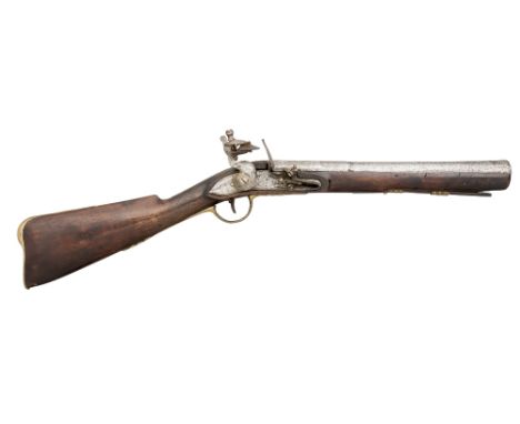 A FLINTLOCK BLUNDERBUSS, THE LOCK DATED 1729 with iron barrel formed in four stages, associated dated military lock with 'GR'