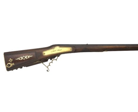 A .300 CALIBRE AUSTRIAN BREECH-LOADING AIRGUN OF BELLOWS TYPE BY JAKOB KRESKO IN GRATZ, EARLY 19TH CENTURY with blued octagon