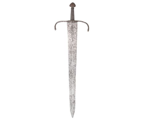 A RARE ITALIAN SHORTSWORD, LATE 16TH CENTURY with broad tapering blade of flattened-diamond section, stamped with a bladesmit