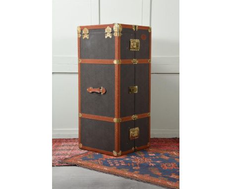 A MULBERRY TRAVELLING STEAMER TRUNK IN MOLE SCOTCHGRAIN AND TAN SADDLE LEATHER, with drawers and hangers  This is a 'ONE OFF 