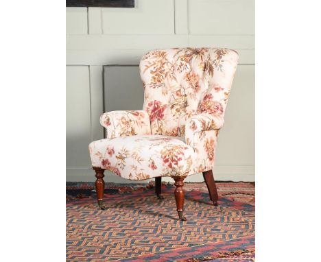 A MULBERRY AT HOME BUTTON UPHOLSTERED ARMCHAIR, IN VICTORIAN STYLE  20TH CENTURY 88cm high    Condition Report:  Overall cond
