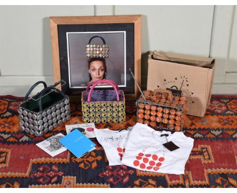 A SELECTION OF MULBERRY BOTTLETOP ACCESSORIES Including: A TUSKER BOTTLETOP HANDBAG, with purple leather lining and pink leat