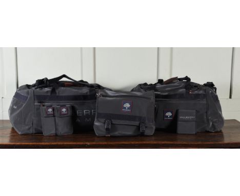 THREE MULBERRY SPORTING PURSUITS HOLDALL BAGS IN CHARCOAL, RUBBERISED COTTON  Large Mulberry team holdall and another holdall