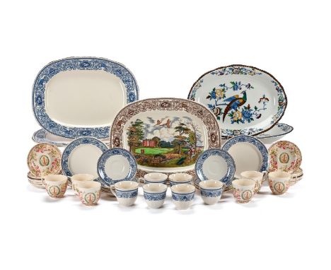 A MULBERRY BLUE LONGTON HALL PATTERN PART DINNER SERVICE  FROM THE FIRST MULBERRY HOME COLLECTION consisting of six cups, ele