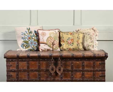 FOUR SMALL TAPESTRY CUSHIONS  Without labels, various designs largest 35 x 35cm