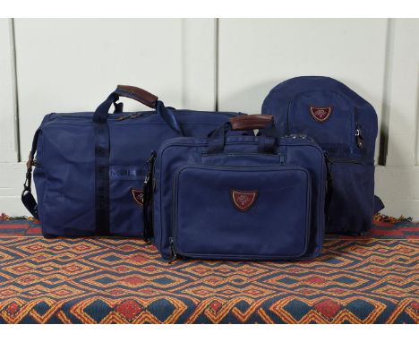 THREE MULBERRY SPORTING PURSUITS RUBBERISED COTTON BAGS IN NAVY BLUE Clipper bag approximately 60 x 32cm, Knapsack/briefcase 