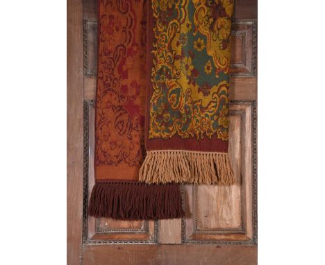 TWO MULBERRY CHENILLE PAISLEY PANELS/THROWS With labels, both with tassel fringe on two ends first 240 x 140cm, second 250 x 
