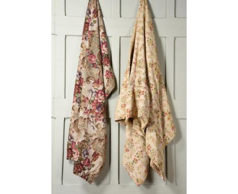 TWO LARGE MULBERRY FABRIC DOUBLE PANELS  First approximately 182 x 78cm, second 273 x 142cmThe left-hand panel is in the patt