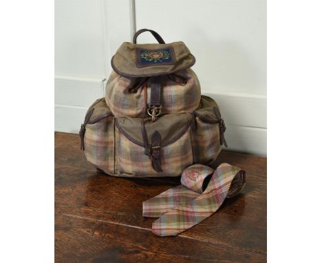 A MULBERRY SPORTING PURSUITS KNAPSACK The pockets, handle and fastenings with brown leather trim, complete with canvas adjust