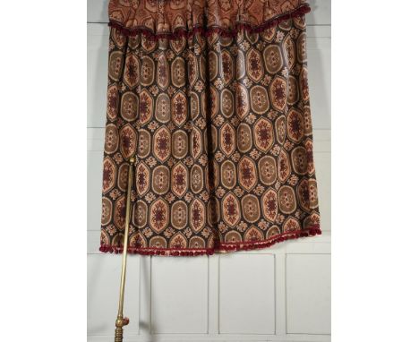 A MULBERRY DOOR CURTAIN AND BRASS HANGING RAIL, IN INTAGLIO The curtain 140cm wide at the gather, approximately 218cm long, w