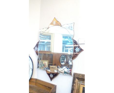 Very large period mirror with peach decoration 99x99cm