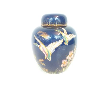 Carltonware 125/4 lidded ginger jar, decorated with mallard ducks, height 21cm  