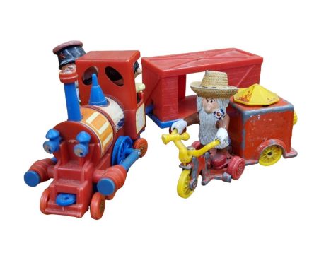 Magic Roundabout: A Pairing of a Vintage Corgi Diecast McHenry's Trike & Train Engine with Wagon 