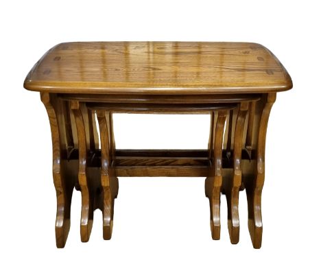 Mid-Century Ercol Elm Nest of 3 Tables in superb condition, regularly waxed and protected