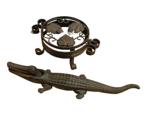 Large Cast Metal Crocodile Nutcracker & Cast Metal Tea Light Spirit Burner 