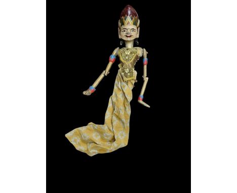 Antique Hand Painted Indian Folk Art Hand Puppet, Hand Carved Wooden Head & Arms 