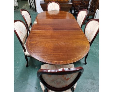 Vintage Mahogany Extending Dining Table with Claw Feet on 2 Pedestals + 6 Upholstered Chairs