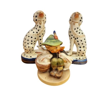 2 x Antique Staffordshire Dogs of Small Form (5 Inches Tall) + a Goebel Hummel Figurine