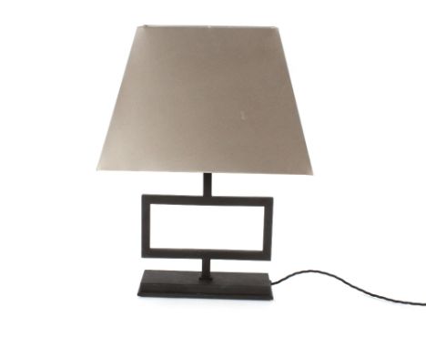 A modern design black metal table lamp with grey shade, 62cm high 