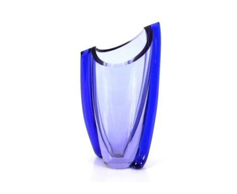 A blue Art Glass vase with raised projected handles of tapering form, 34cm high