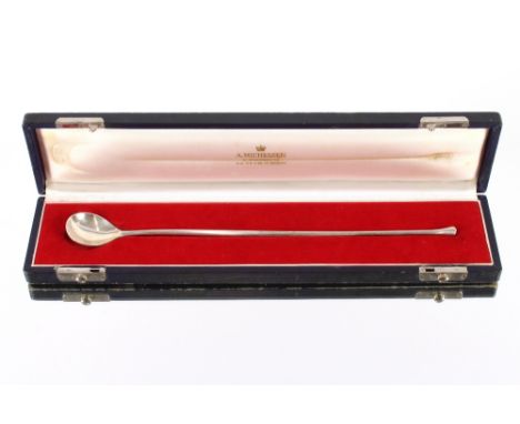 A. Michelsen of Denmark a silver cocktail stirrer, having enamel decoration to the reverse of the bowl in fitted case, 29cm l