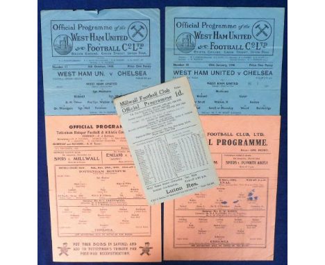 Football programmes, Chelsea aways, 1945/6 season, 5 programmes v Arsenal 9 Mar 1946 FL (South) (single sheet, slight stainin