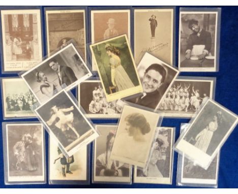 Postcards, Theatre, a selection of 19 cards of Edwardian actors, actresses, variety artists, ballet, freak shows etc., inc. L