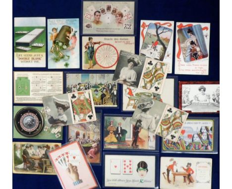 Postcards, Games, an interesting selection of approx. 21 cards of indoor games, inc. dominoes, dice, roulette, various card g
