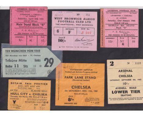 Football tickets, Chelsea FC, 7 away match tickets, 1965/66 v TSV Munchen ICFC, Tottenham, Liverpool FA Cup &amp; League (Cup