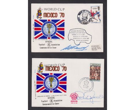 Football autographs, World Cup Mexico 1970, 2 official illustrated FA commemorative covers, one signed in blue ink by Alf Ram