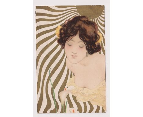 1903 Scotland Art Nouveau postcard glamorous lady flowers and halo